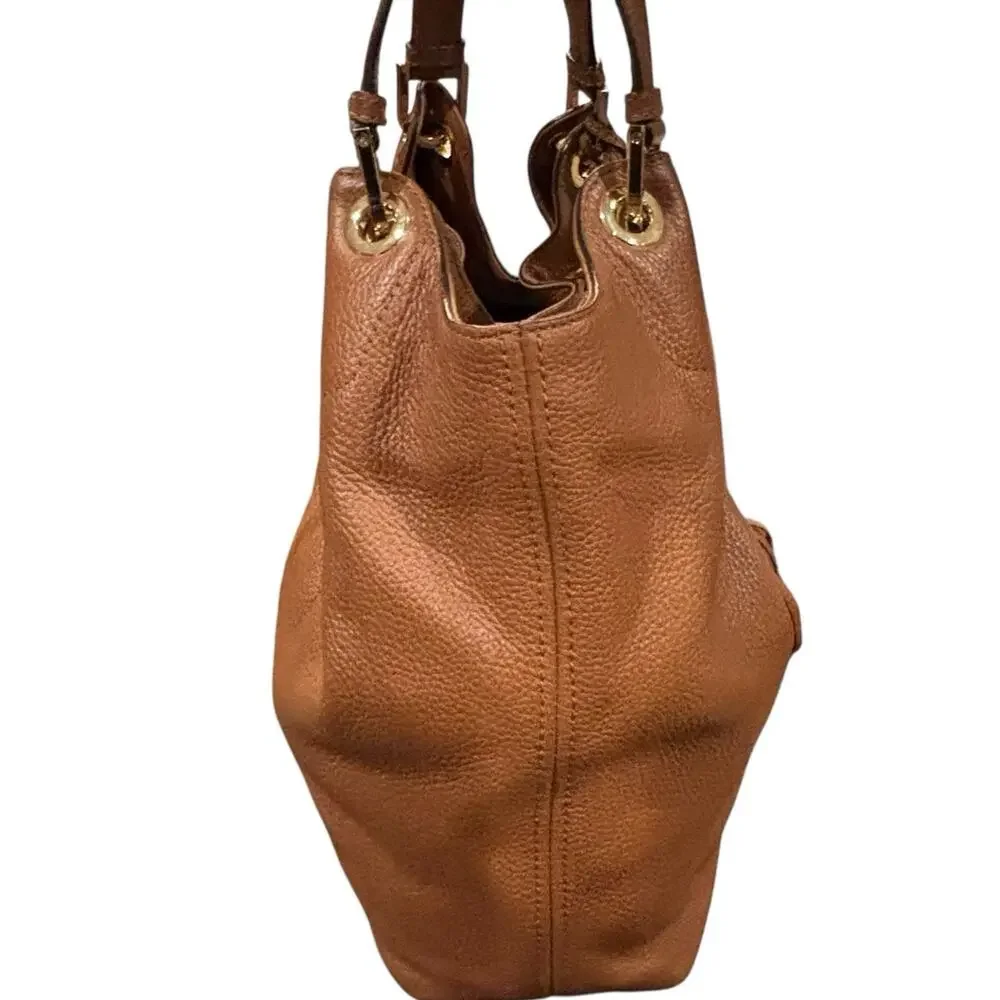 Michael Kors Camden Luggage Brown Drawstring Hobo Bag Fringe Tassel Gold NWOT - Picture 7 of 15